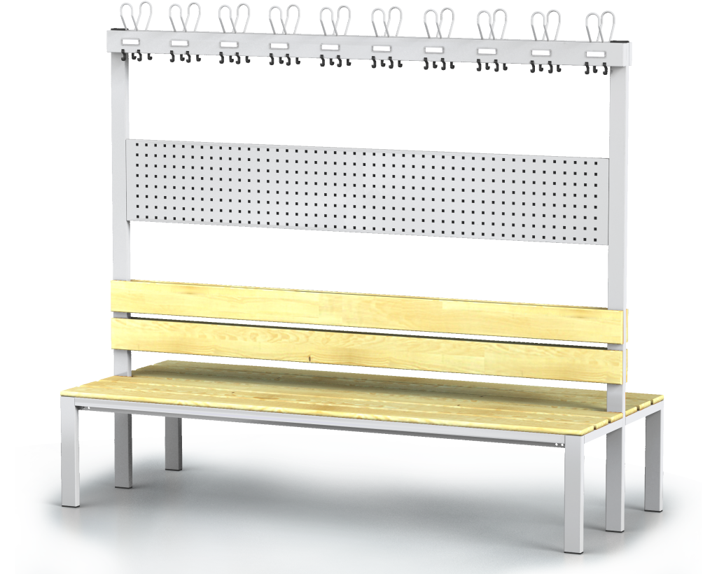 Double-sided benches with backrest and racks, spruce sticks -  basic version 1800 x 2000 x 830